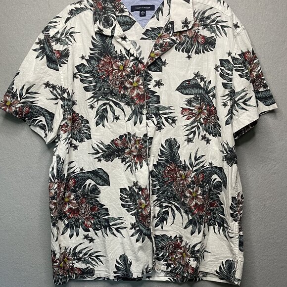 Tommy Hilfiger Mens Custom Fit Tropical Print Short Sleeve Causal Shirt XL - Picture 2 of 7